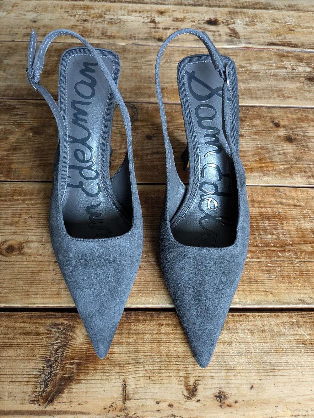 Sam Edelman Blue Grey Suede Slingback Pumps Pointed Toe Flared Heel 8.5 NWOT